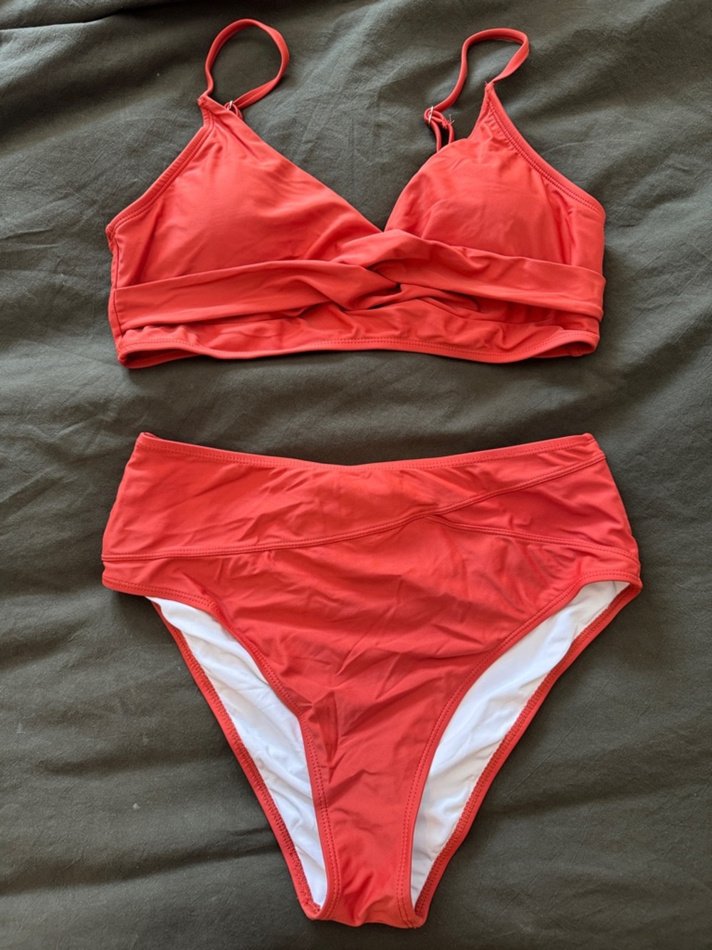 Cupshe Coral Twist Bralette & High-Rise Bikini Set